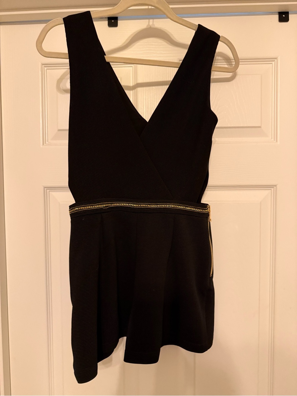 Guess by Marciano Black Sleeveless V-Neck Romper with Gold Trim